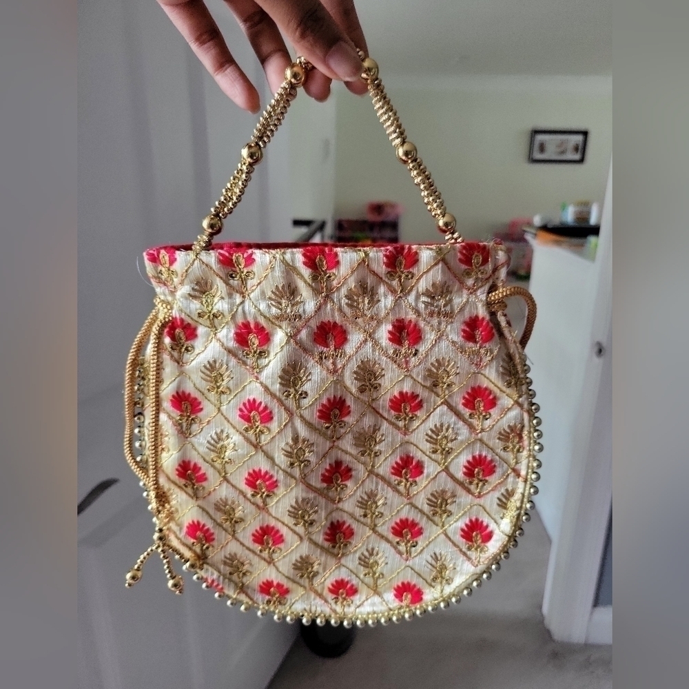 Silk Embroidery Work Indian Ethnic Potli Bag